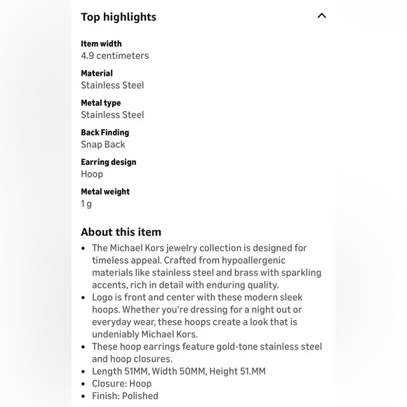 Michael Kors Gold Lettered Hoop Earrings - Picture 4 of 4